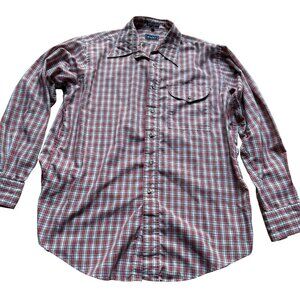 Vintage GANT Size L Red Plaid Tailored Roll Tab Long Sleeve Button Down Shirt
